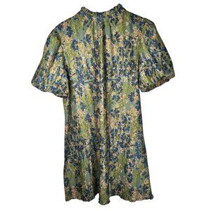 VOY Silk Bubble Dress Size Large Puff Sleeve Floral Party Brunch Wedding